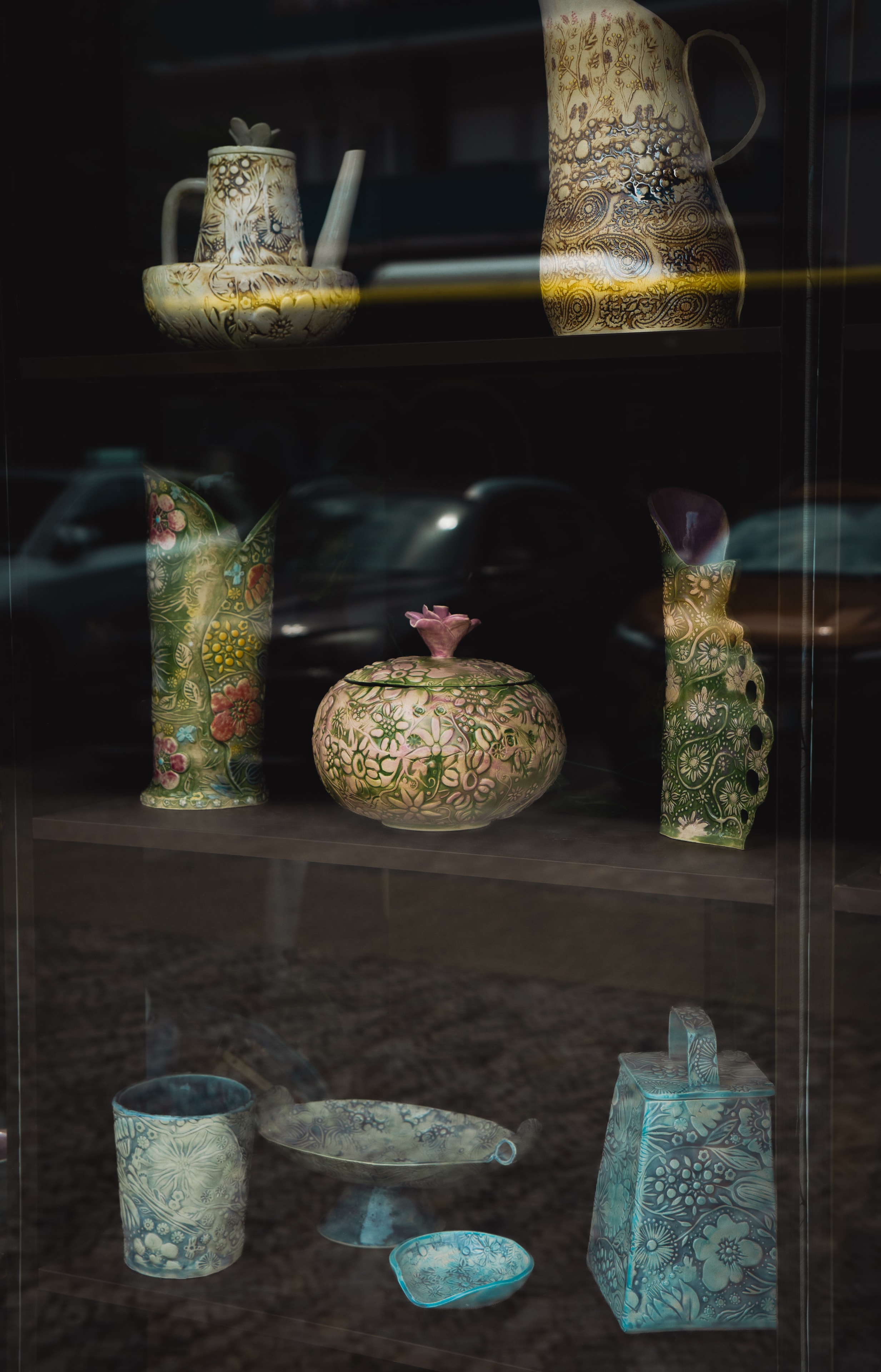 Colourful glazed ceramic pottery pieces